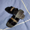 Elegant Black Chain Detail Women Flat Summer Sandals