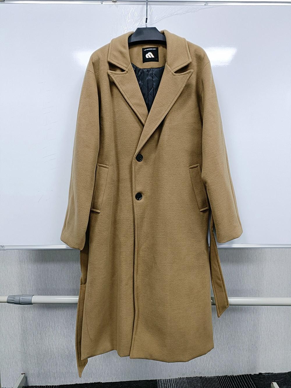 Men's Brown Long Overcoat - Elegant Casual Business Trench Coat