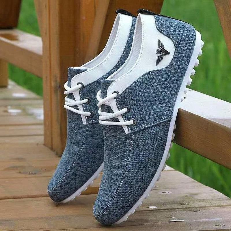 Men's Breathable Linen Lace-Up Sneakers - Lightweight Casual Flats