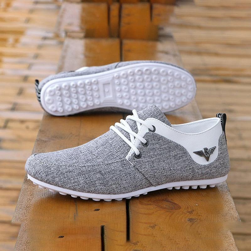 Men's Breathable Linen Lace-Up Sneakers - Lightweight Casual Flats