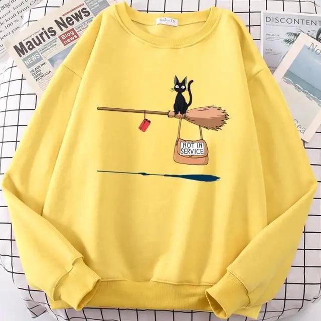 Cute Cat Print Fleece Sweatshirt Women's Casual Crewneck Pullover