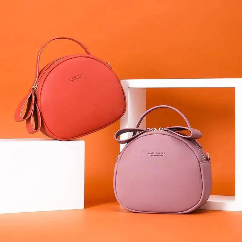 Elegant Geometric Round Crossbody Bag - Soft PU Leather Shoulder Purse