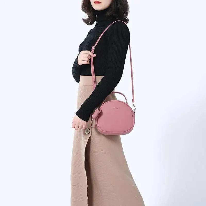 Elegant Geometric Round Crossbody Bag - Soft PU Leather Shoulder Purse