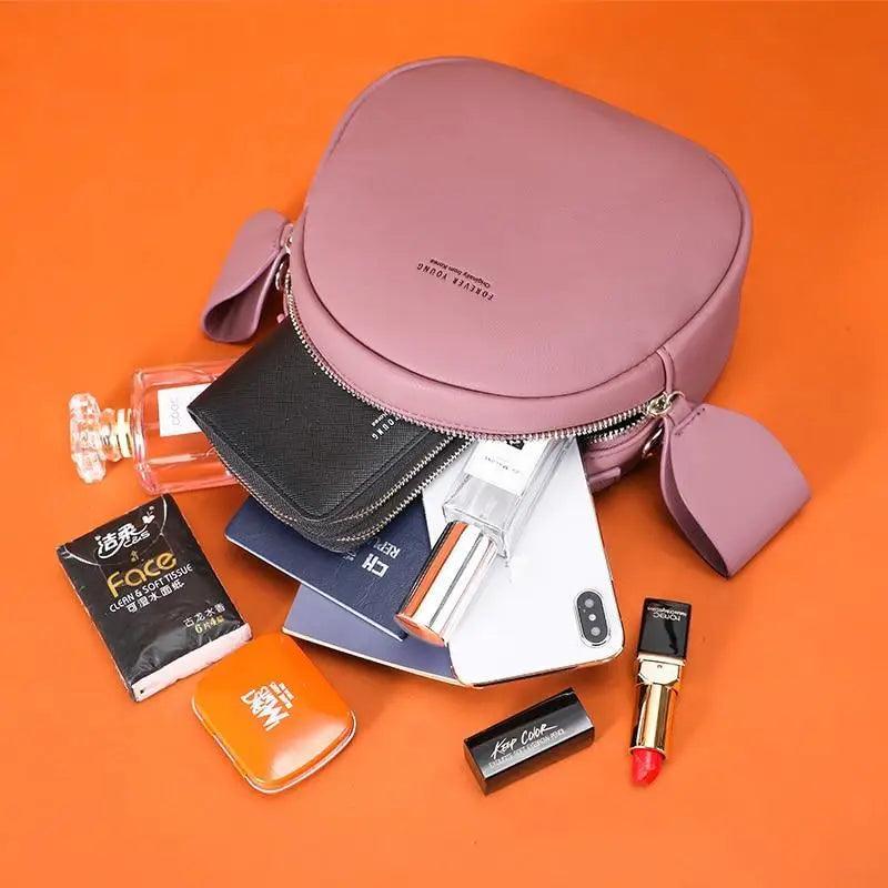 Elegant Geometric Round Crossbody Bag - Soft PU Leather Shoulder Purse
