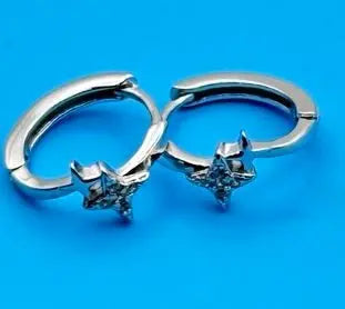Elegant Double Star Hoop Earrings - Hypoallergenic Celestial Silver Jewelry for Sensitive Skin