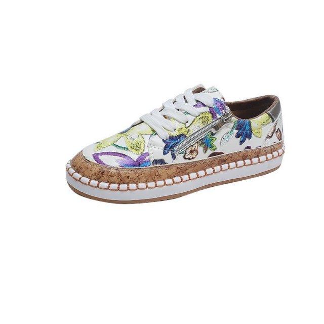 Women’s Floral Printed Lace-Up Sneakers, Comfortable Casual Tennis Shoes