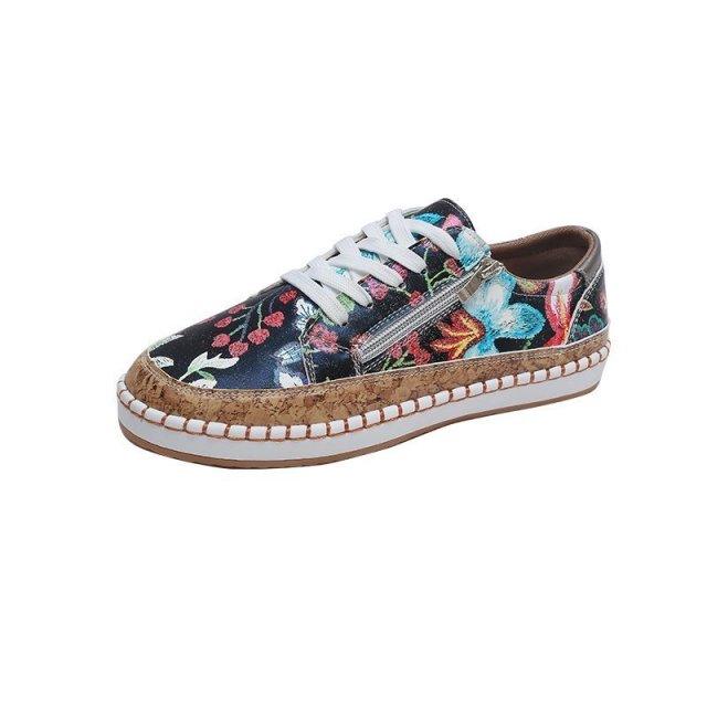Women’s Floral Printed Lace-Up Sneakers, Comfortable Casual Tennis Shoes
