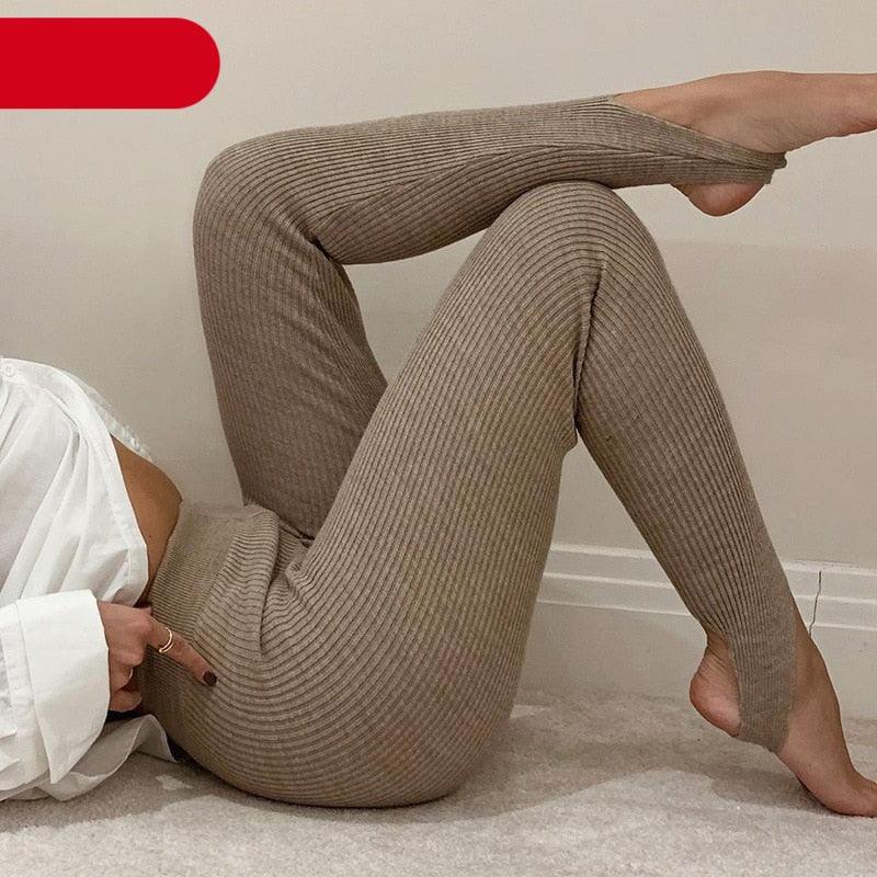Model wearing high waist seamless fitness leggings for workout and casual wear
