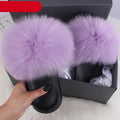 Women's Fluffy Fox Fur Slides Open Toe Comfortable House Slippers