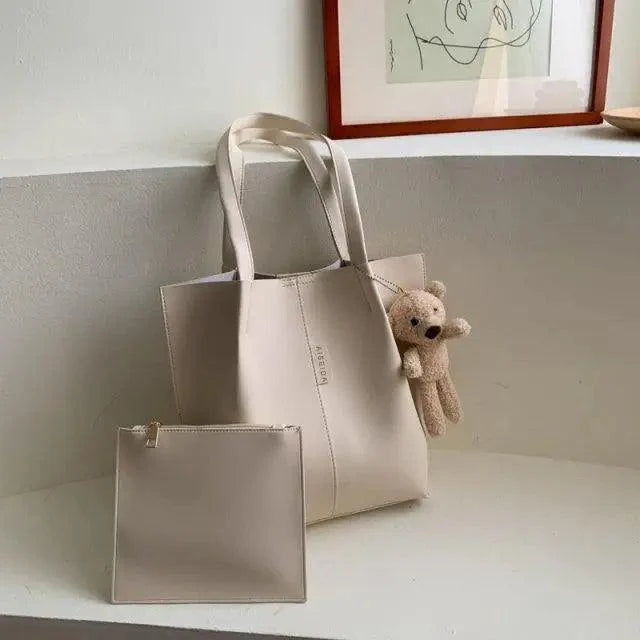 2-Piece Minimalist Handbag Set with Shoulder Bag and Purse