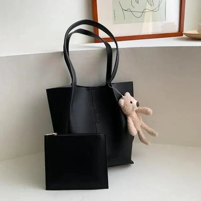 2-Piece Minimalist Handbag Set with Shoulder Bag and Purse