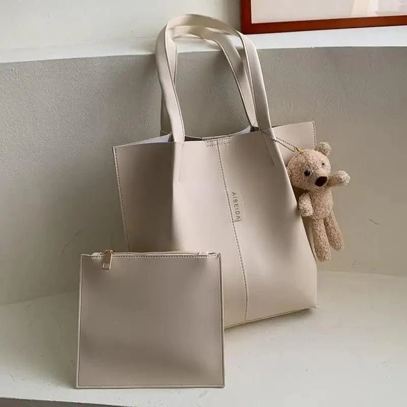 2-Piece Minimalist Handbag Set with Shoulder Bag and Purse