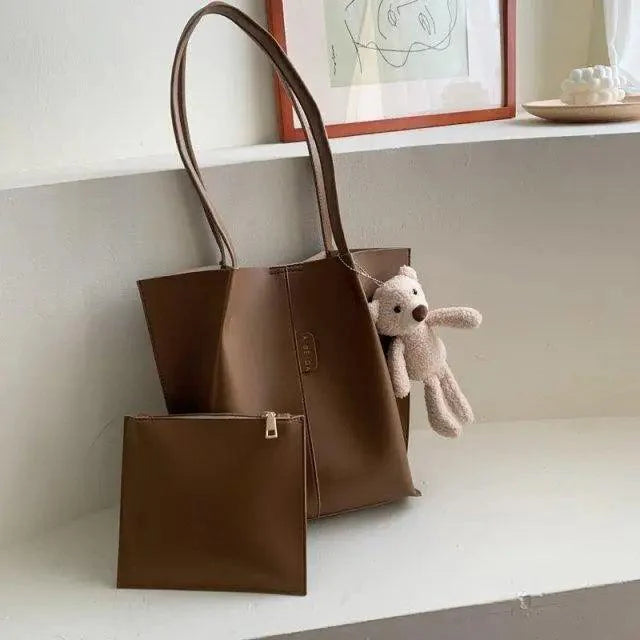 2-Piece Minimalist Handbag Set with Shoulder Bag and Purse