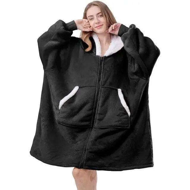 Oversized Fleece Wearable Blanket Hoodie with Sleeves for Winter
