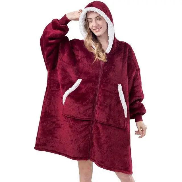 Oversized Fleece Wearable Blanket Hoodie with Sleeves for Winter