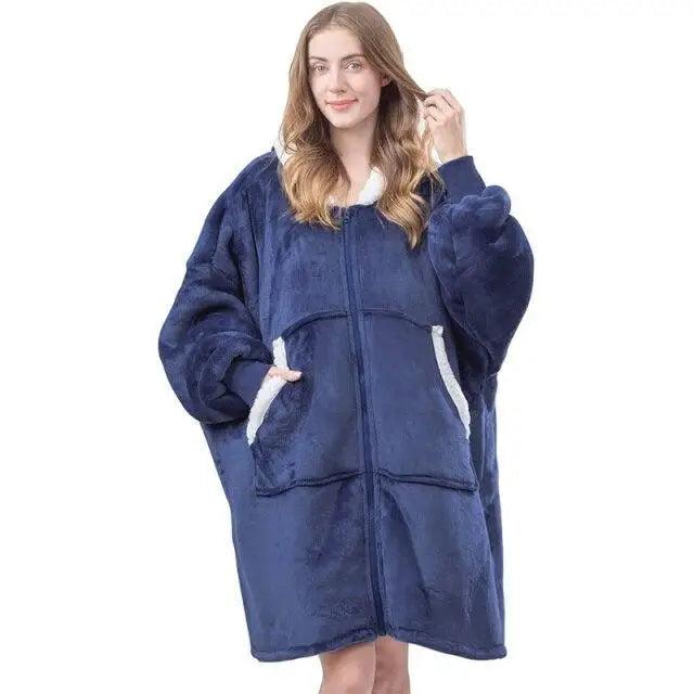 Oversized Fleece Wearable Blanket Hoodie with Sleeves for Winter