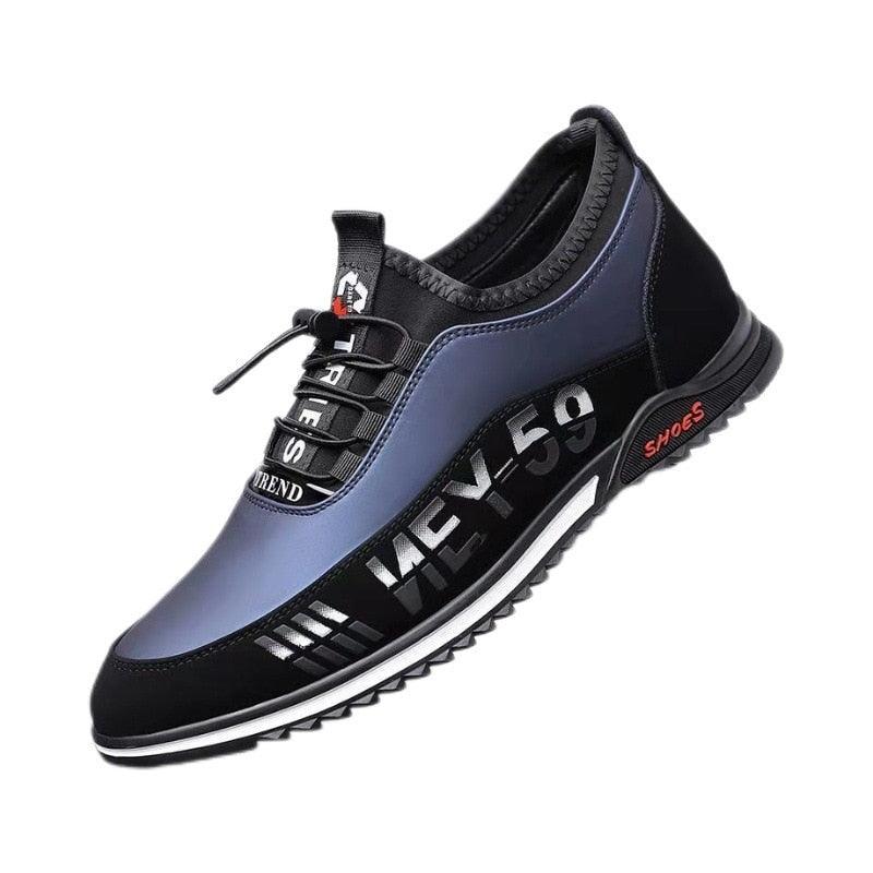 Men's Black Leather Slip-On Driving Sneakers Lightweight Shoes