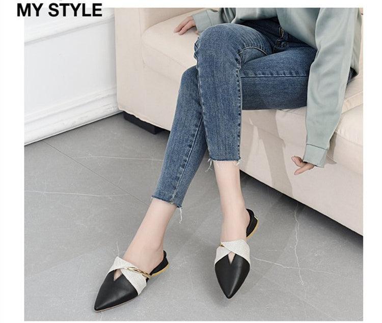 Women's Pointed-Toe Low Heel Backless Mules Slip-On Office Shoes