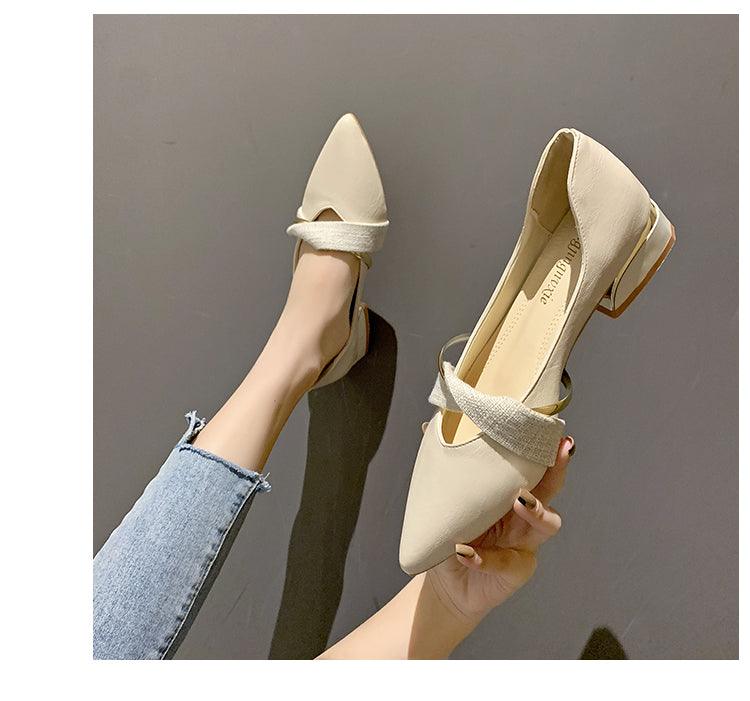 Women's Pointed-Toe Low Heel Backless Mules Slip-On Office Shoes