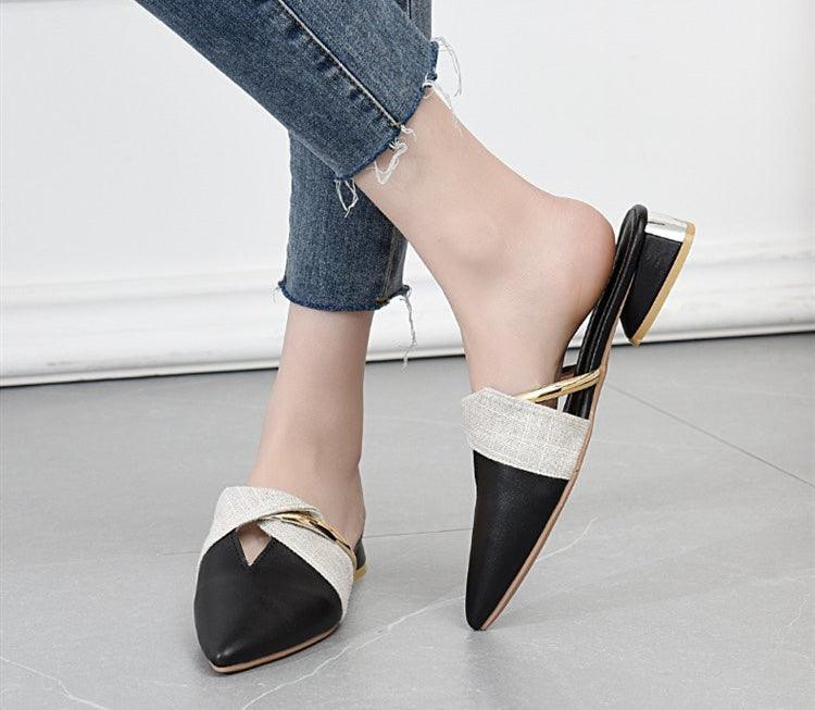 Women's Pointed-Toe Low Heel Backless Mules Slip-On Office Shoes