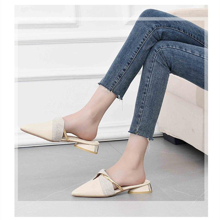 Women's Pointed-Toe Low Heel Backless Mules Slip-On Office Shoes