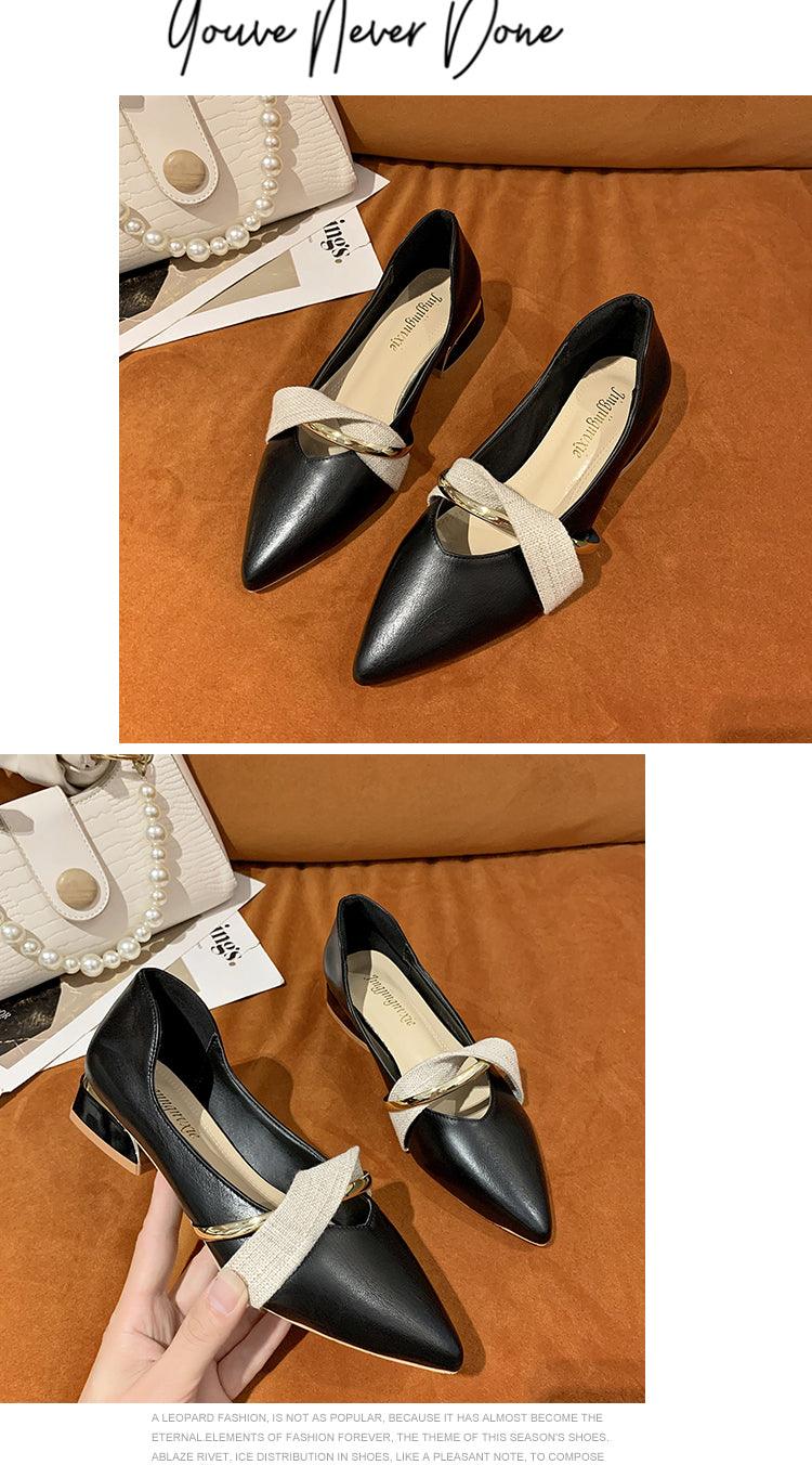 Women's Pointed-Toe Low Heel Backless Mules Slip-On Office Shoes