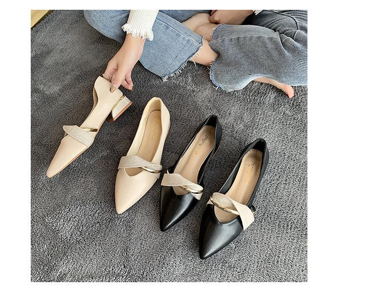 Women's Pointed-Toe Low Heel Backless Mules Slip-On Office Shoes