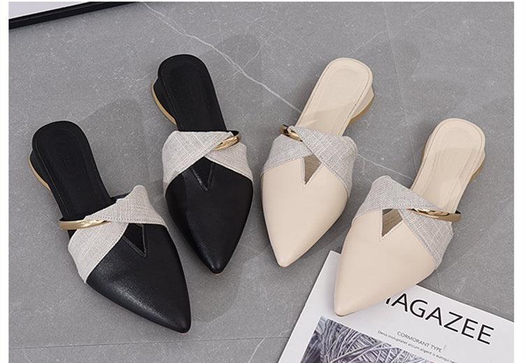 Women's Pointed-Toe Low Heel Backless Mules Slip-On Office Shoes