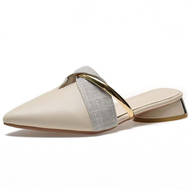 Women's Pointed-Toe Low Heel Backless Mules Slip-On Office Shoes