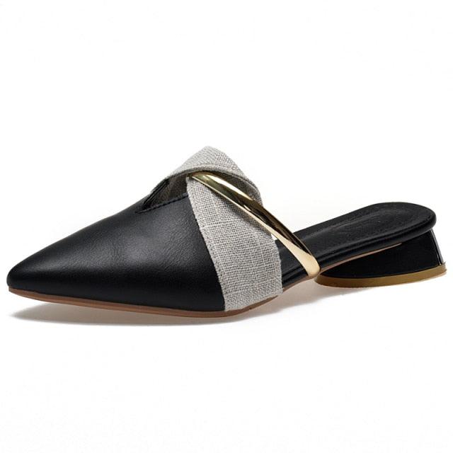 Women's Pointed-Toe Low Heel Backless Mules Slip-On Office Shoes