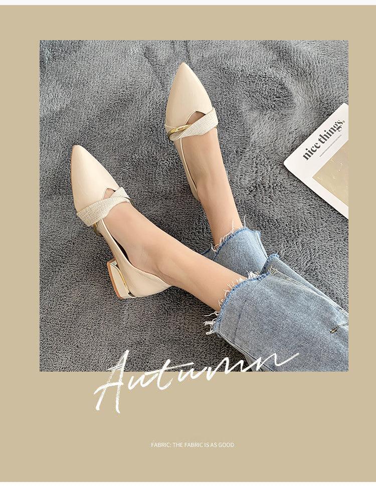 Women's Pointed-Toe Low Heel Backless Mules Slip-On Office Shoes