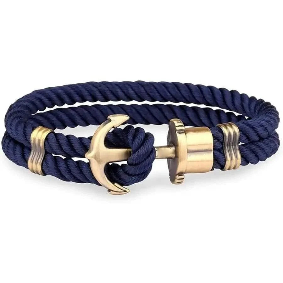Men's Navy Blue Anchor Bracelet - Handmade Nautical Rope Jewelry
