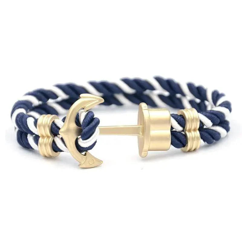 Men's Navy Blue Anchor Bracelet - Handmade Nautical Rope Jewelry