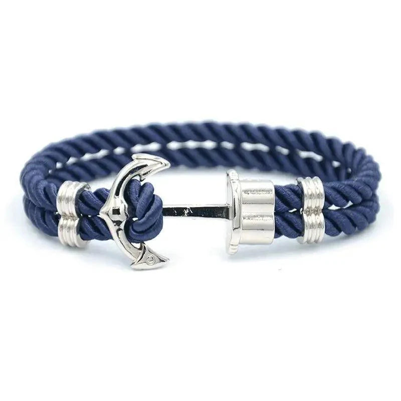 Men's Navy Blue Anchor Bracelet - Handmade Nautical Rope Jewelry