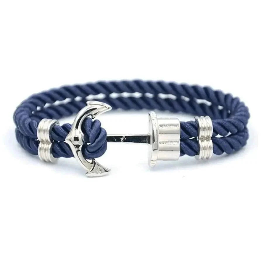 Men's Navy Blue Anchor Bracelet - Handmade Nautical Rope Jewelry