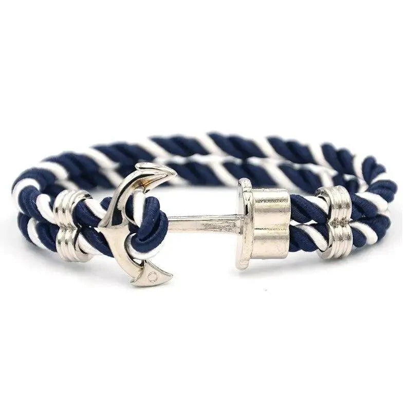 Men's Navy Blue Anchor Bracelet - Handmade Nautical Rope Jewelry