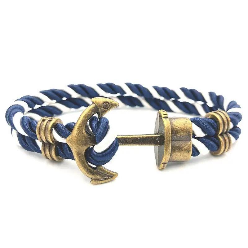 Men's Navy Blue Anchor Bracelet - Handmade Nautical Rope Jewelry
