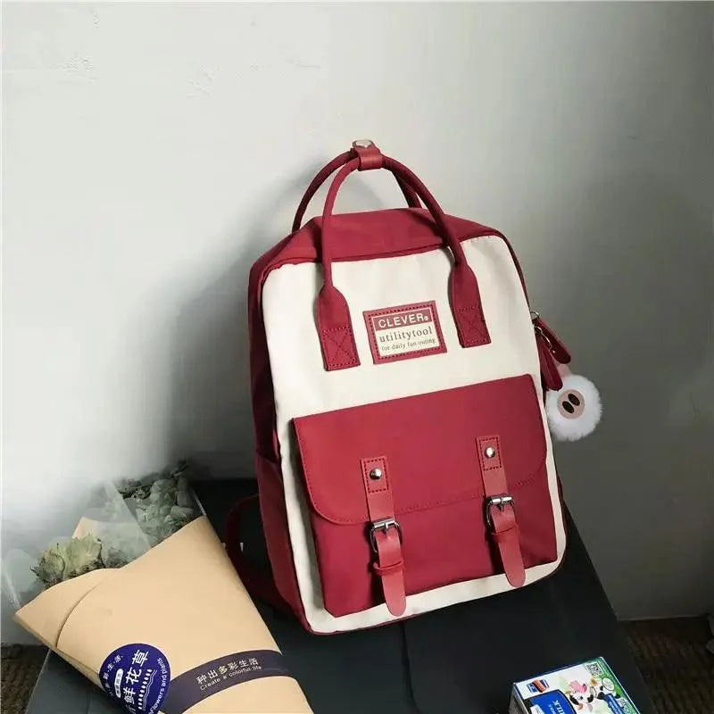 Waterproof Candy Color Patchwork School Backpack for Girls & Women