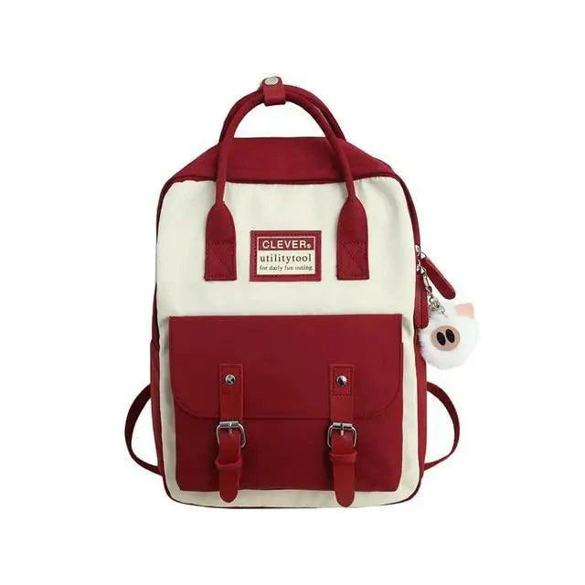 Waterproof Candy Color Patchwork School Backpack for Girls & Women