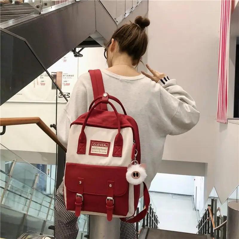 Waterproof candy color patchwork backpack with padded straps for women and students