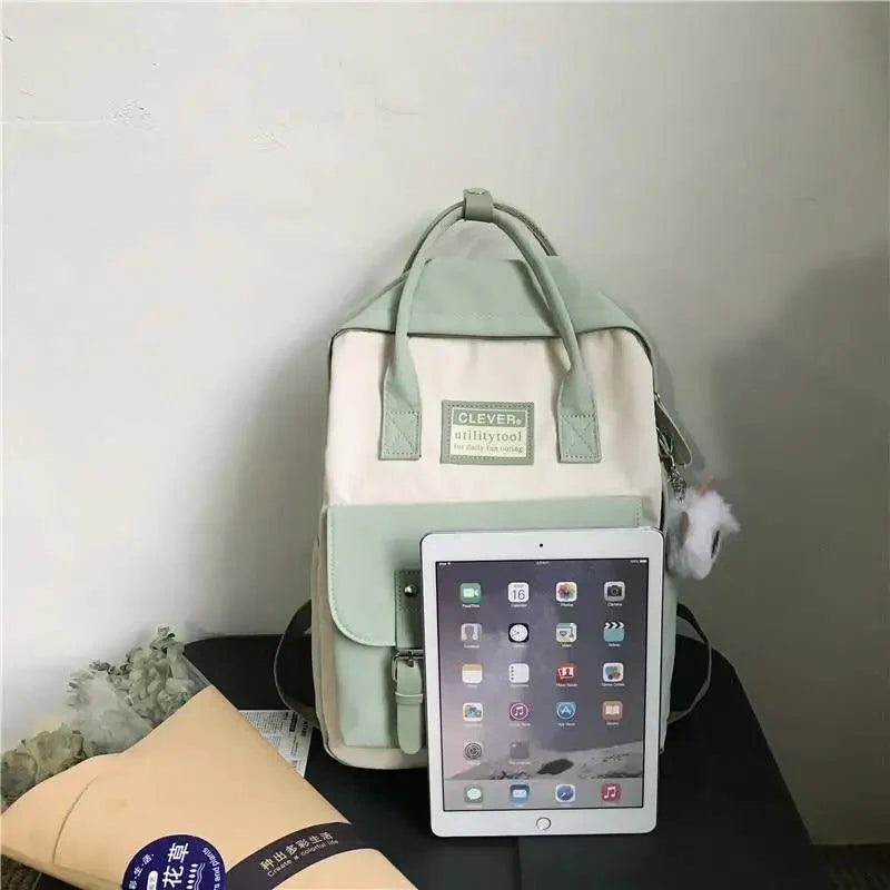 Waterproof Candy Color Patchwork School Backpack for Girls & Women