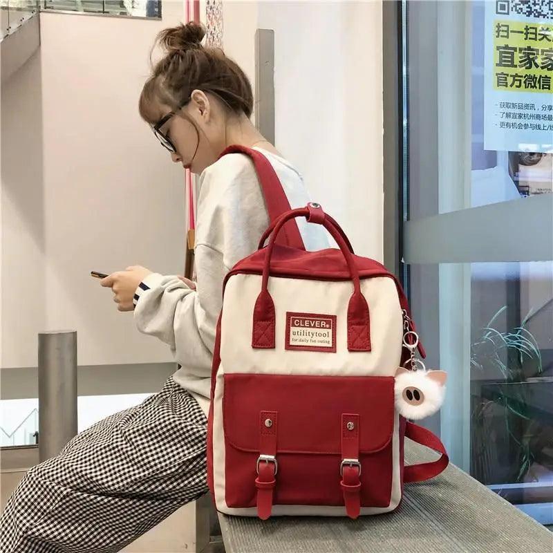 Waterproof Candy Color Patchwork School Backpack for Girls & Women