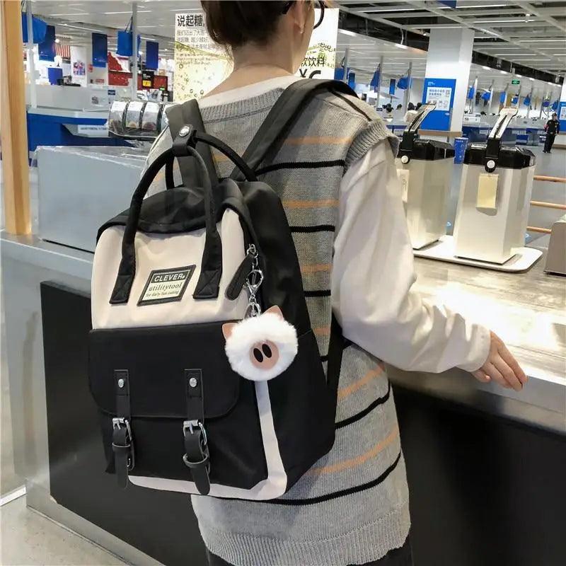 Waterproof Candy Color Patchwork School Backpack for Girls & Women