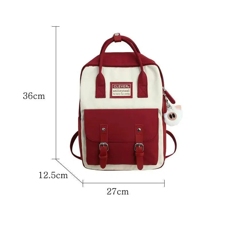 Waterproof Candy Color Patchwork School Backpack for Girls & Women