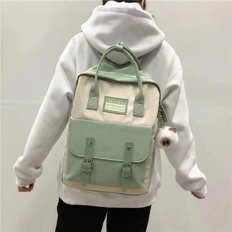 Waterproof Candy Color Patchwork School Backpack for Girls & Women
