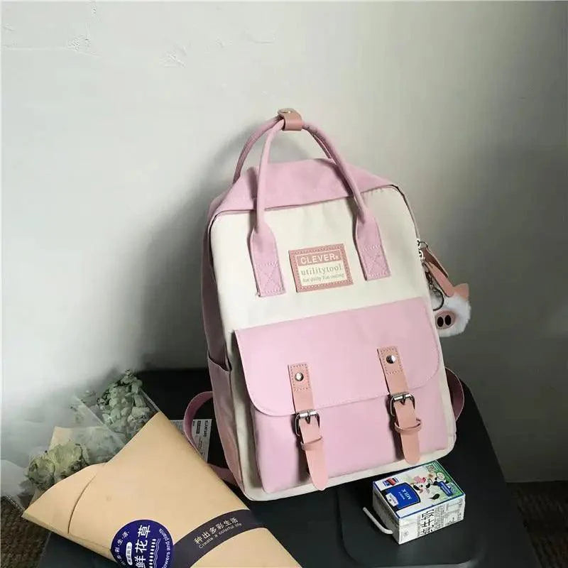 Waterproof Candy Color Patchwork School Backpack for Girls & Women