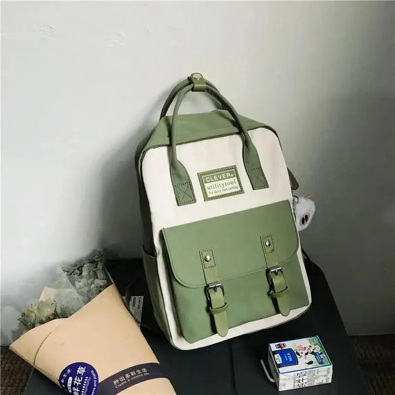 Waterproof Candy Color Patchwork School Backpack for Girls & Women