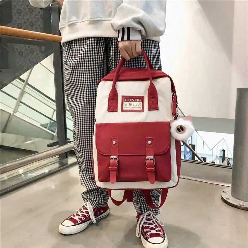 Waterproof Candy Color Patchwork School Backpack for Girls & Women