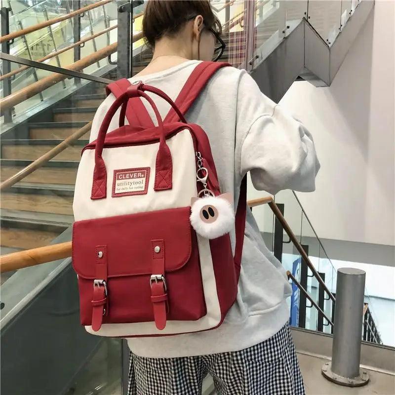 Waterproof Candy Color Patchwork School Backpack for Girls & Women