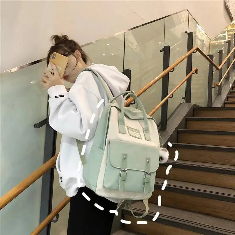 Waterproof Candy Color Patchwork School Backpack for Girls & Women